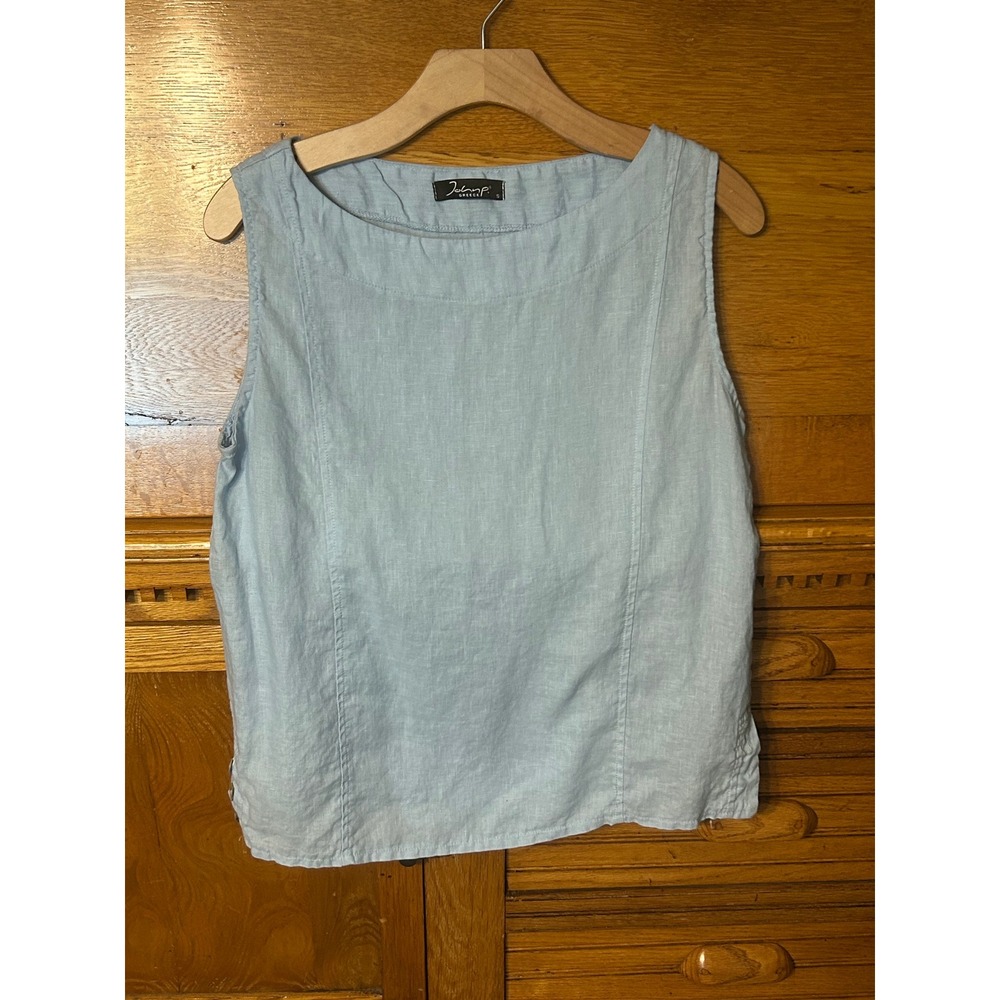 John P Coastal Chic Lagenlook Light Blue 100% Linen Sleeveless Button Hem Top S
